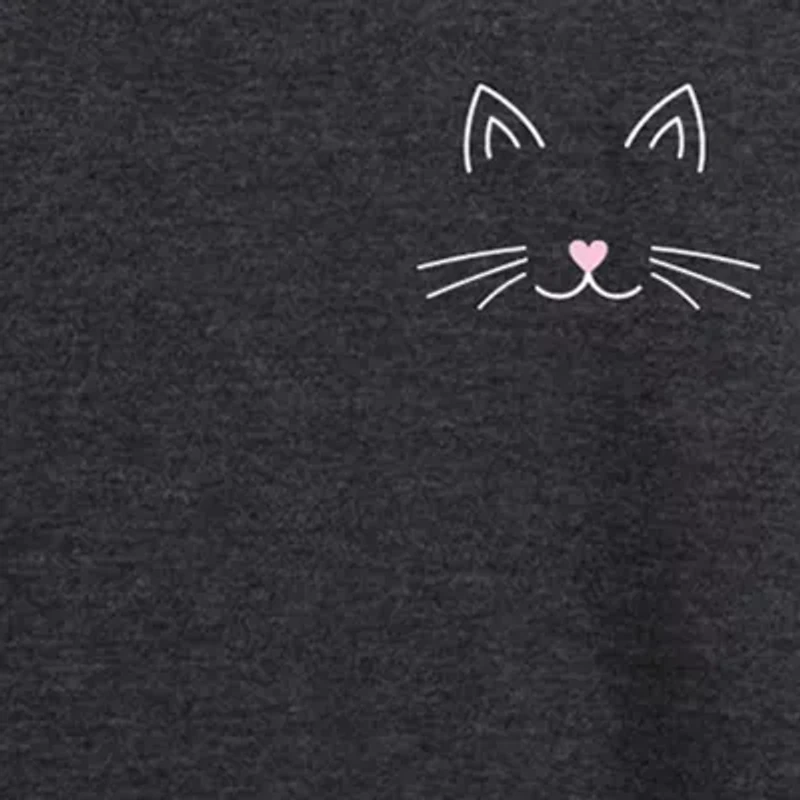 Cat Face Womens Round Neck Long Sleeve Regular Fit Graphic T-Shirt