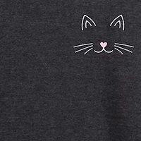 Cat Face Womens Round Neck Long Sleeve Regular Fit Graphic T-Shirt