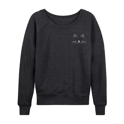 Cat Face Womens Round Neck Long Sleeve Regular Fit Graphic T-Shirt