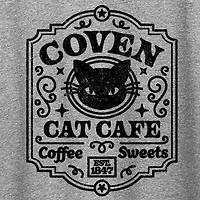 Coven Cat Cafe Womens Crew Neck Short Sleeve Regular Fit Graphic T-Shirt