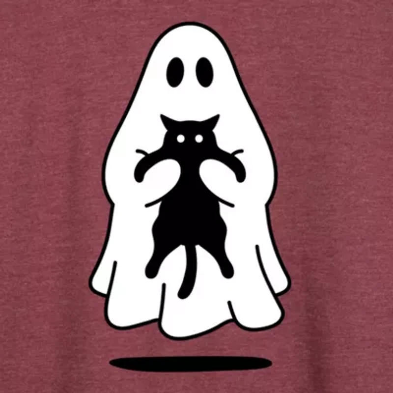 Ghost Holding Black Cat Womens Round Neck Long Sleeve Regular Fit Graphic T-Shirt