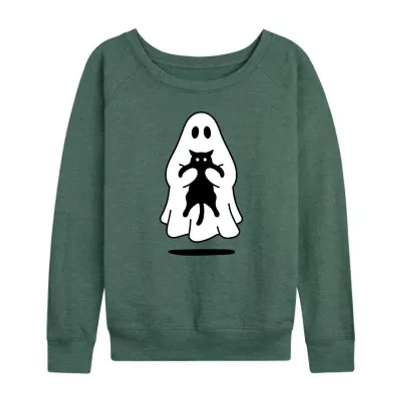 Womens Boat Neck Long Sleeve Regular Fit Graphic T-Shirt