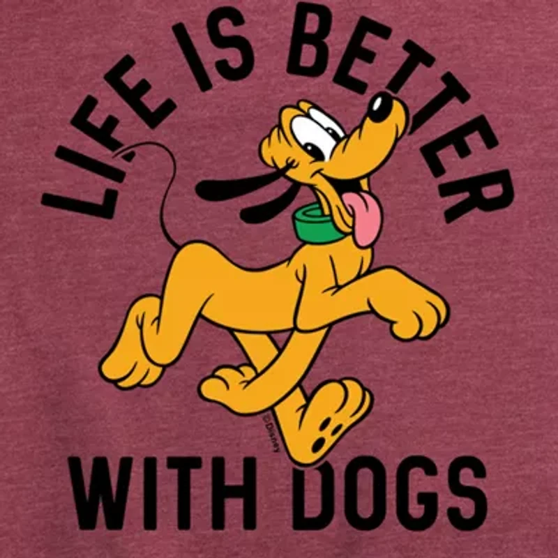 Pluto Life With Dogs Womens Crew Neck Short Sleeve Regular Fit Graphic T-Shirt