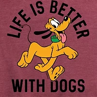 Pluto Life With Dogs Womens Crew Neck Short Sleeve Regular Fit Graphic T-Shirt