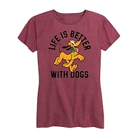 Pluto Life With Dogs Womens Crew Neck Short Sleeve Regular Fit Graphic T-Shirt