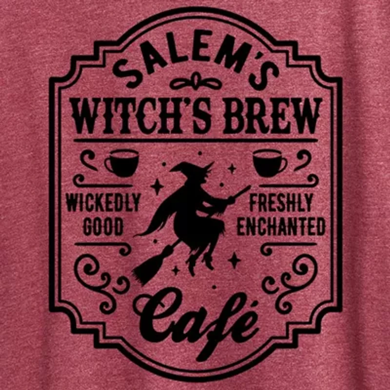 Salems Witch Brew Cafe Womens Crew Neck Short Sleeve Regular Fit Graphic T-Shirt