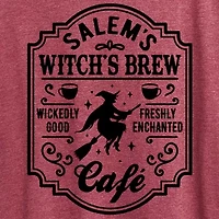 Salems Witch Brew Cafe Womens Crew Neck Short Sleeve Regular Fit Graphic T-Shirt