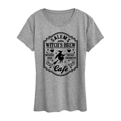 Salems Witch Brew Cafe Womens Crew Neck Short Sleeve Regular Fit Graphic T-Shirt