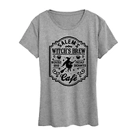 Salems Witch Brew Cafe Womens Crew Neck Short Sleeve Regular Fit Graphic T-Shirt