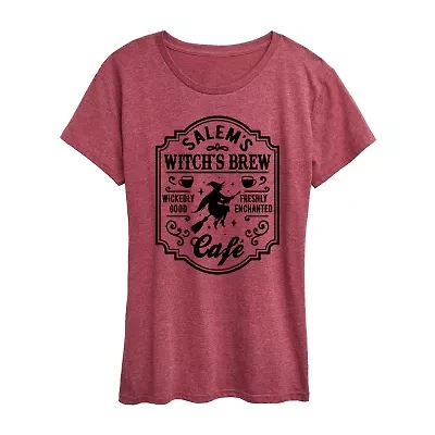Salems Witch Brew Cafe Womens Crew Neck Short Sleeve Regular Fit Graphic T-Shirt