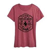 Salems Witch Brew Cafe Womens Crew Neck Short Sleeve Regular Fit Graphic T-Shirt