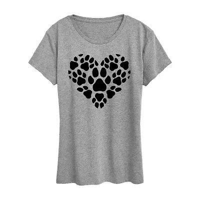 Pawprint Heart Womens Crew Neck Short Sleeve Regular Fit Graphic T-Shirt