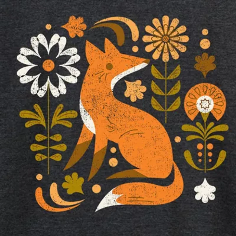 Autumn Fox Womens Round Neck Long Sleeve Regular Fit Graphic T-Shirt