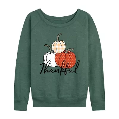 Thankful Pumpkins Womens Boat Neck Long Sleeve Regular Fit Graphic T-Shirt