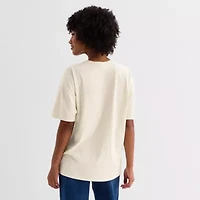 MTV Grid Oversized Tee Womens Juniors Crew Neck Short Sleeve Graphic T-Shirt