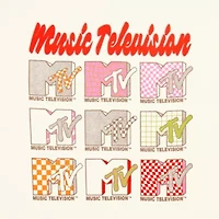 MTV Grid Oversized Tee Womens Juniors Crew Neck Short Sleeve Graphic T-Shirt