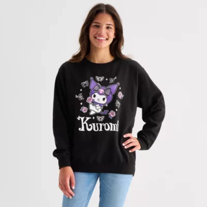 Womens Juniors Crew Neck Long Sleeve Kuromi Sweatshirt