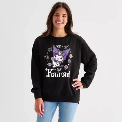 Womens Juniors Crew Neck Long Sleeve Kuromi Sweatshirt