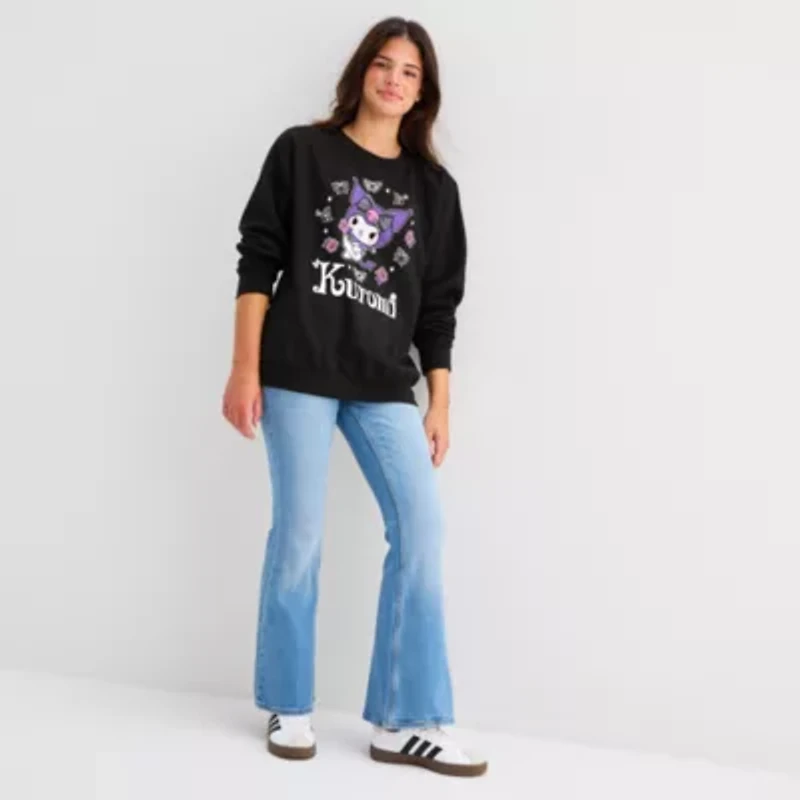 Womens Juniors Crew Neck Long Sleeve Kuromi Sweatshirt