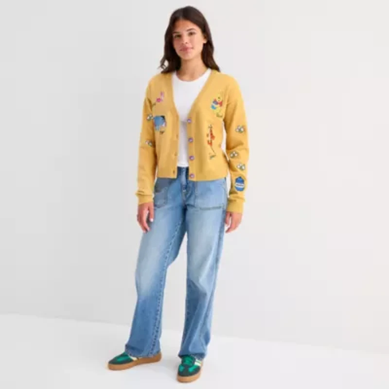 Womens V Neck Long Sleeve Button Winnie The Pooh Juniors Cardigan