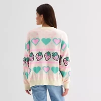 Juniors Strawberry Shortake Womens Crew Neck Long Sleeve Pullover Sweater
