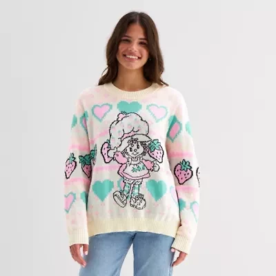 Juniors Strawberry Shortake Womens Crew Neck Long Sleeve Pullover Sweater