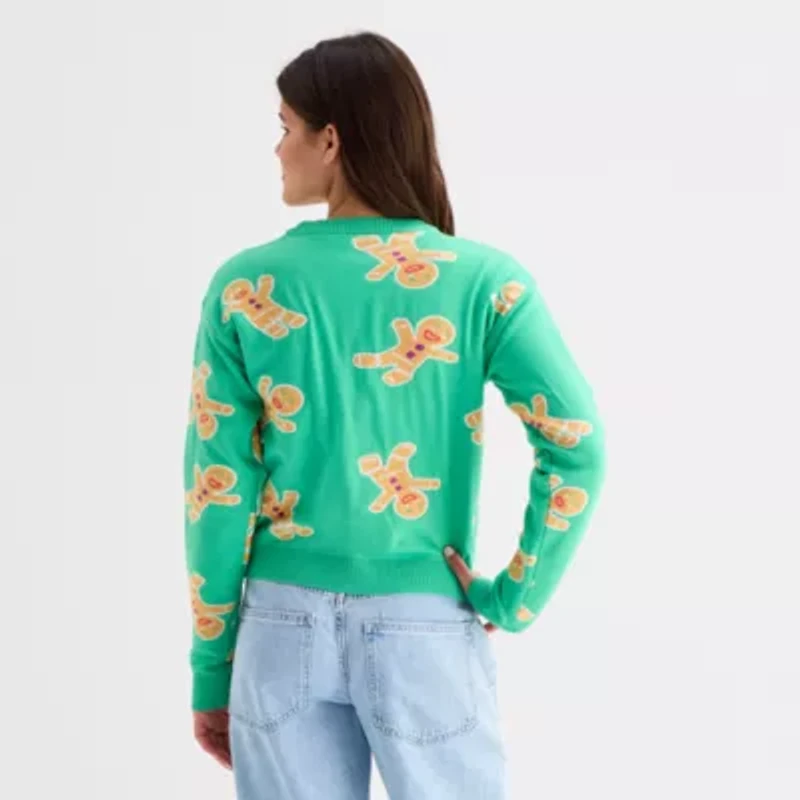 Shreck Ginger Bread Man Womens V Neck Long Sleeve Button Juniors Cardigan