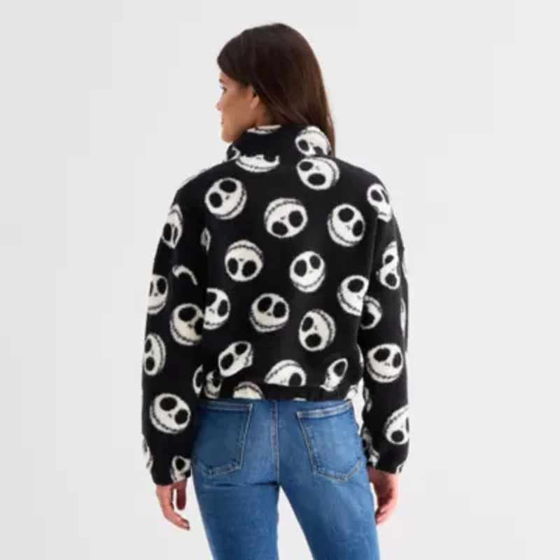 Womens Juniors Mock Neck Long Sleeve Nightmare Before Christmas Quarter-Zip Pullover