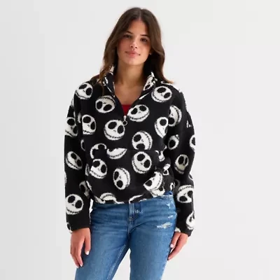 Womens Juniors Mock Neck Long Sleeve Nightmare Before Christmas Quarter-Zip Pullover