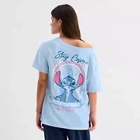 Stitch Off The Shoulder Tee Womens Juniors Crew Neck Short Sleeve Regular Fit Graphic T-Shirt
