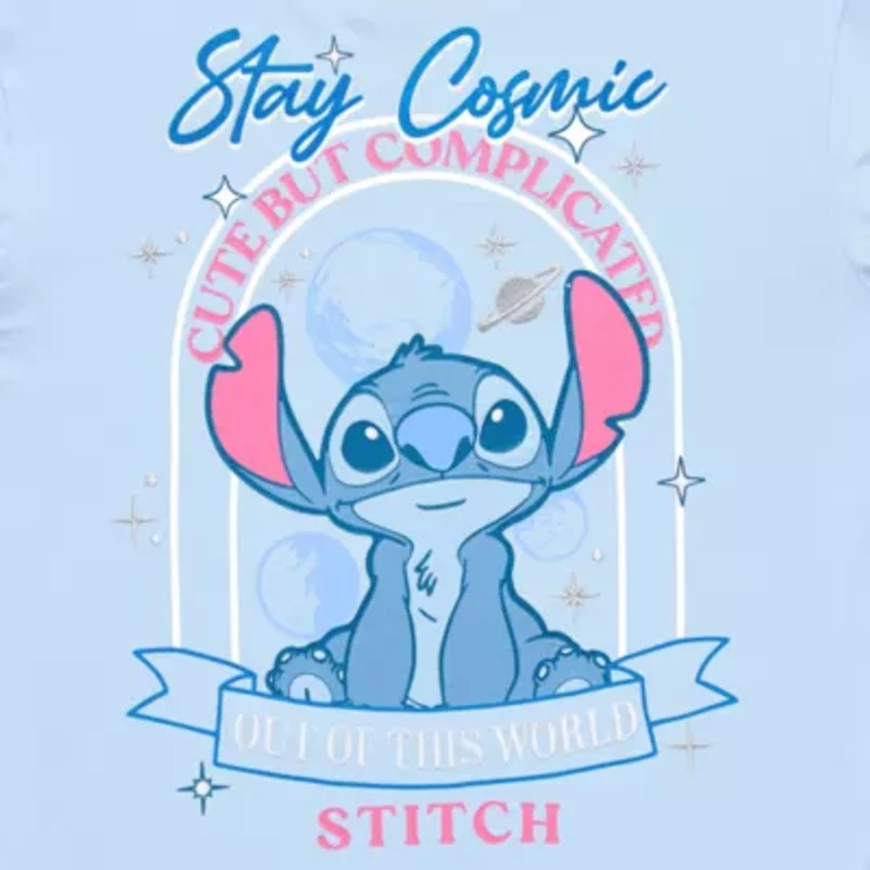 Stitch Off The Shoulder Tee Womens Juniors Crew Neck Short Sleeve Regular Fit Graphic T-Shirt