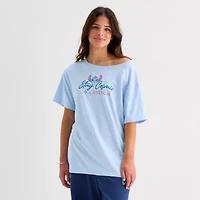 Stitch Off The Shoulder Tee Womens Juniors Crew Neck Short Sleeve Regular Fit Graphic T-Shirt