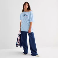 Stitch Off The Shoulder Tee Womens Juniors Crew Neck Short Sleeve Regular Fit Graphic T-Shirt
