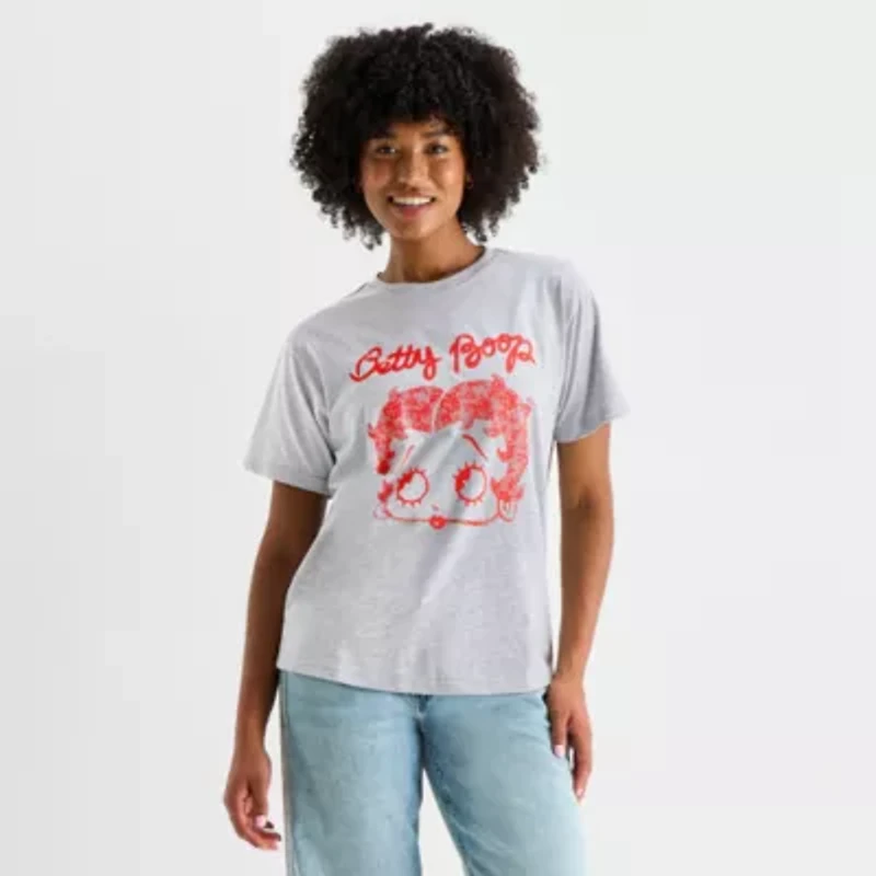 Womens Juniors Crew Neck Short Sleeve Regular Fit Betty Boop Graphic T-Shirt