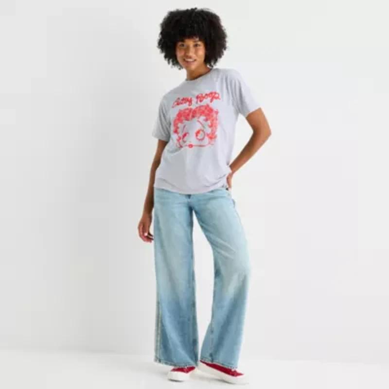 Womens Juniors Crew Neck Short Sleeve Regular Fit Betty Boop Graphic T-Shirt