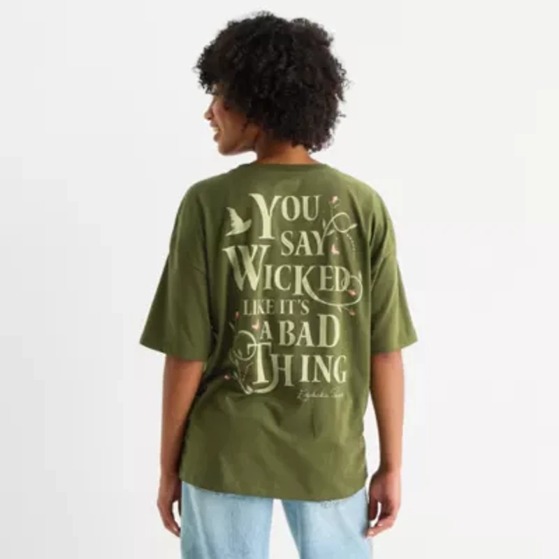 Wicked Elphaba Oversized Womens Juniors Crew Neck Short Sleeve Regular Fit Graphic T-Shirt