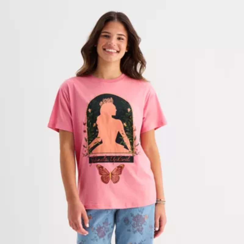 Glinda Boyfriend Womens Juniors Crew Neck Short Sleeve Regular Fit Wicked Graphic T-Shirt