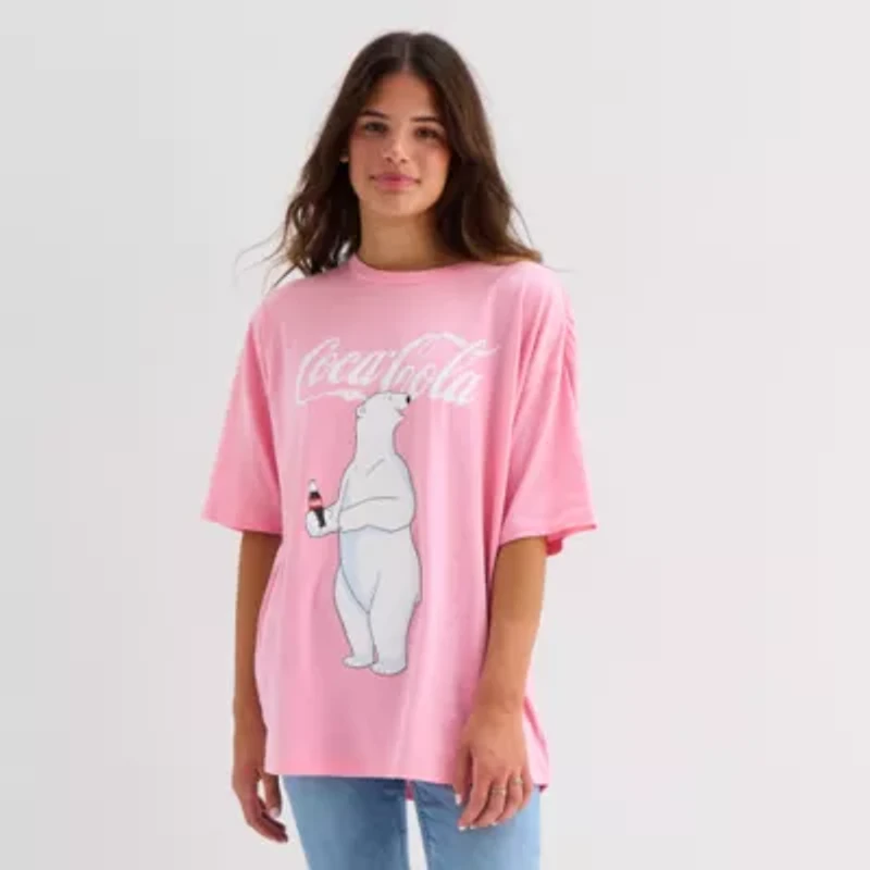 Coca Cola Bear Oversized Tee Womens Juniors Crew Neck Short Sleeve Regular Fit Graphic T-Shirt