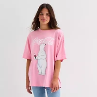 Coca Cola Bear Oversized Tee Womens Juniors Crew Neck Short Sleeve Regular Fit Graphic T-Shirt