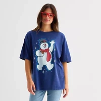 Frosty Oversized Womens Juniors Crew Neck Short Sleeve Regular Fit Graphic T-Shirt