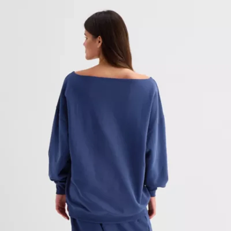 Womens Juniors Boat Neck Long Sleeve Lilo & Stitch Sweatshirt