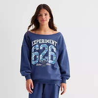 Womens Juniors Boat Neck Long Sleeve Lilo & Stitch Sweatshirt
