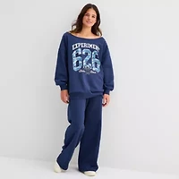Womens Juniors Boat Neck Long Sleeve Lilo & Stitch Sweatshirt