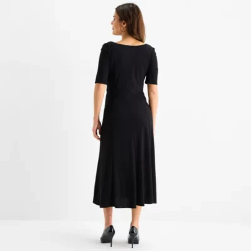 Perceptions Womens Elbow Sleeve Midi Fit + Flare Dress