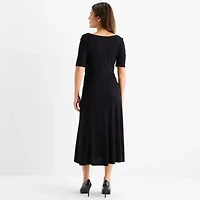 Perceptions Womens Elbow Sleeve Midi Fit + Flare Dress