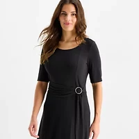 Perceptions Womens Elbow Sleeve Midi Fit + Flare Dress