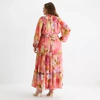 Melonie T Womens Plus Long Sleeve Floral Maxi Dress