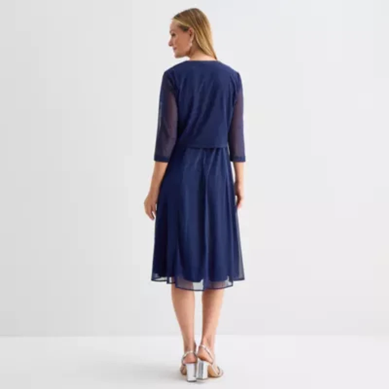 Danny & Nicole Womens Shimmer Midi Jacket Dress