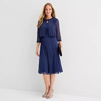 Danny & Nicole Womens Shimmer Midi Jacket Dress