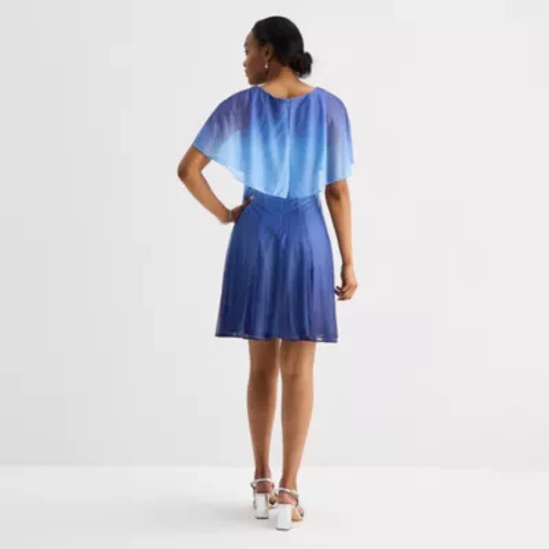 Danny & Nicole Womens Short Sleeve Ombre Fit + Flare Dress